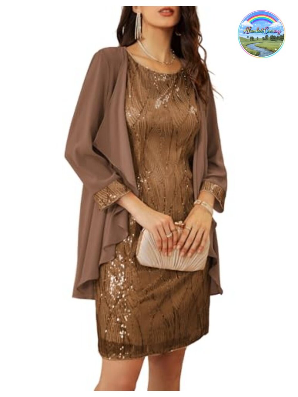 Sequin Mother of the Bride Dress with Jacket Tea Length Formal
